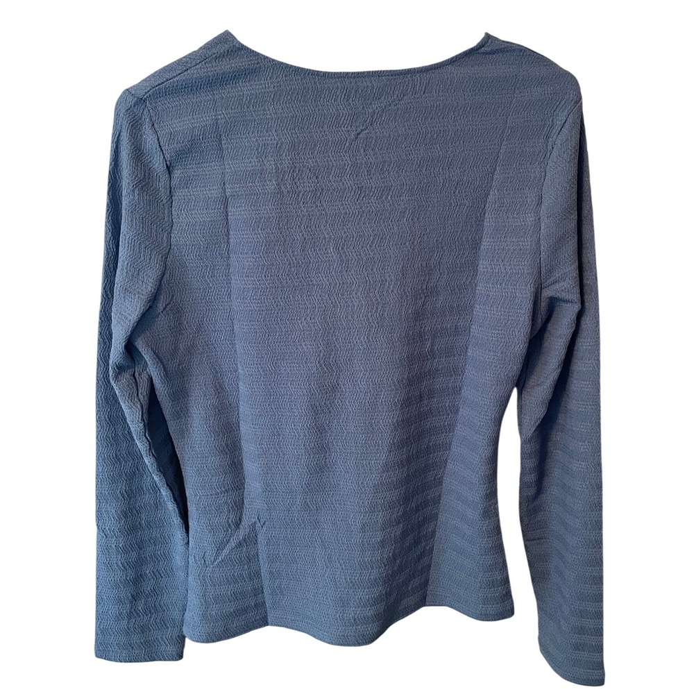 Dokotoo Blue Textured Twist Front Long Sleeve V-Neck Blouse XL NWT - Picture 6 of 9
